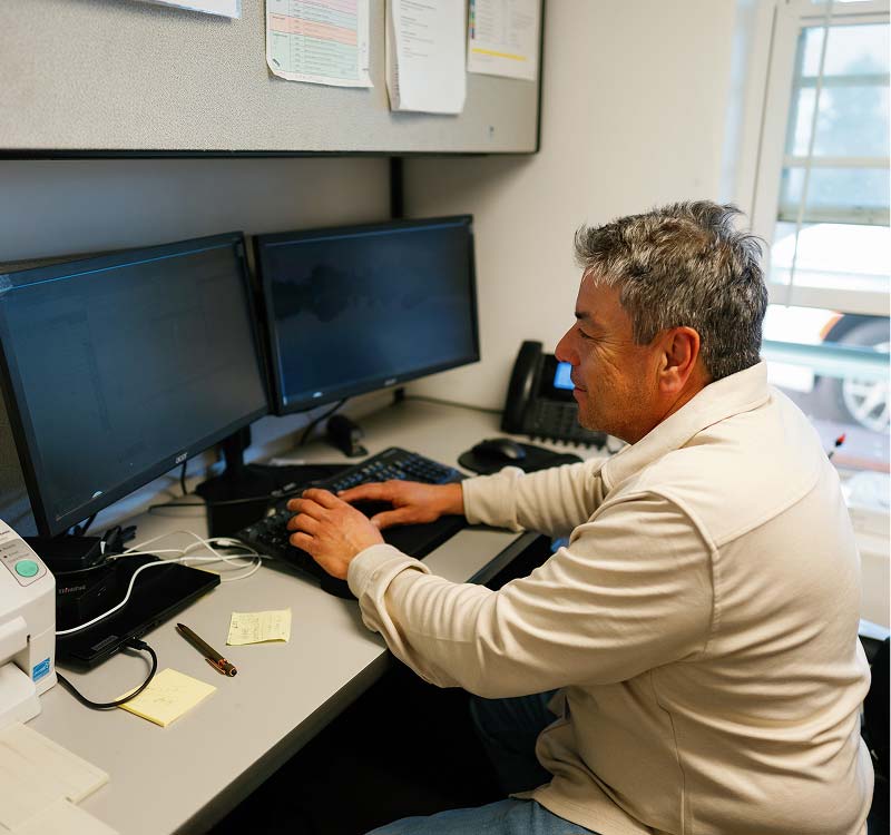 La Familia Staff member at desk
